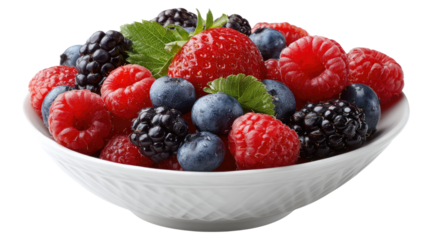Berry Bowl Abundance: A vibrant bowl showcases a delightful medley of fresh berries, bursting with color and flavor, offering a visual feast of nature's bounty.