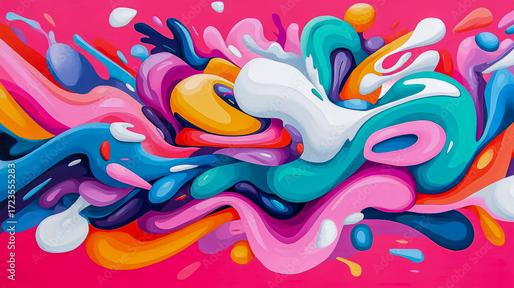 Poster vibrant abstract flow: dynamic intertwining shapes and energetic liquid forms in psychedelic spectru