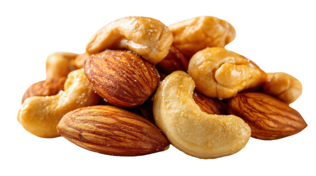 Nutty Medley: A close-up shot of a medley of nuts, showcasing their textures and colors. The diverse selection of nuts offers a healthy and delicious snack option.