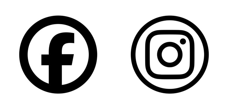 Social media of Instagram and Facebook logo combined, black style, black and white design, transparent background, isolated, clean minimalist icon.