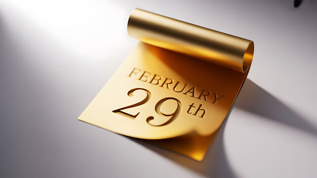 Golden calendar page displaying February 29th, symbolizing a leap day