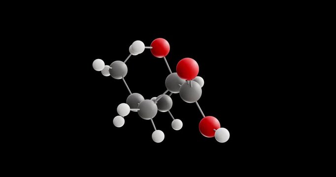 Leucic acid molecule, rotating 3D model of 2-hydroxyisocaproic acid, looped video on a black background

