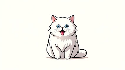 A portrait illustration of a (Persian Cat) sticking out tongue and panting, isolated on white background