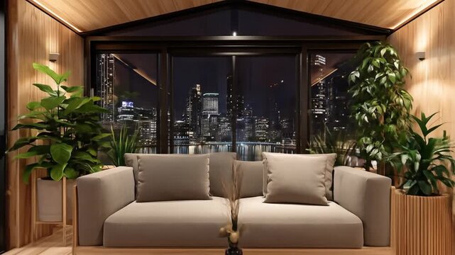 Modern tiny house cityscape view