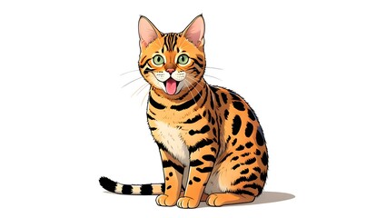 Fototapeta premium A portrait illustration of a (Bengal) sticking out tongue and panting, isolated on white background,