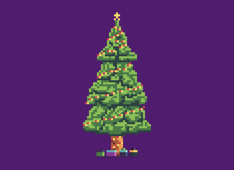 Pixel Art Christmas Tree With Gifts