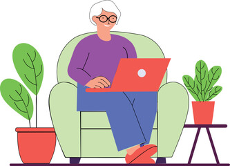 Senior Woman Using a Laptop: A Vector Art for Tech & Learning