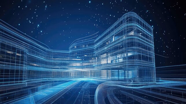 property futuristic wireframe of a rotating commercial property