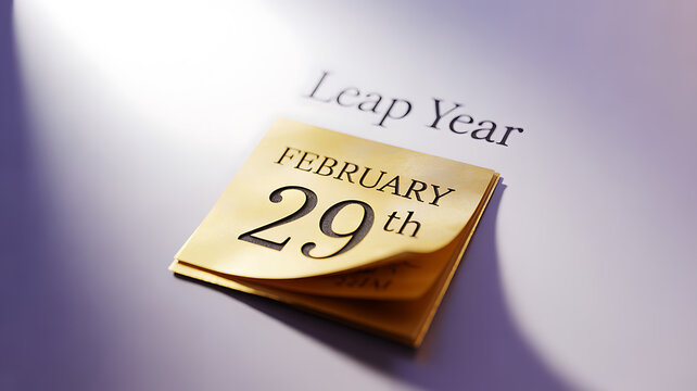 Calendar page showing February 29th, highlighting a leap year date on a golden card with soft lighting.