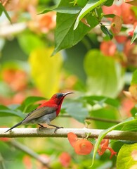 Sunbird, living naturally in a public park in Bangkok, Thailand.