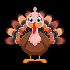 Friendly Cartoon Turkey with Light Brown and Orange Feathers Standing on its Own Ready for Fall and Harvest Events	