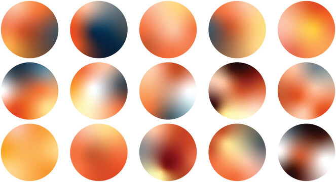 Gradient Vector Spheres Set &ndash; Rough Terracotta Orange, Yellow, Red, and Slate Abstract 3D Circle Elements for Backgrounds, Illustrations, UI, and Branding