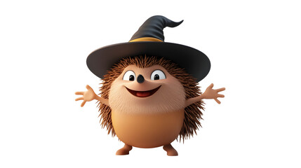 Cute Cartoon Hedgehog Monster Wearing Halloween Witch Hat