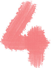 Bold red number four paint splash with artistic grunge brush texture, abstract ink style digit design for modern typography and creative artwork.