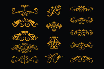 Elegant Golden Italian Calligraphic Ornaments for Luxurious Page Decoration