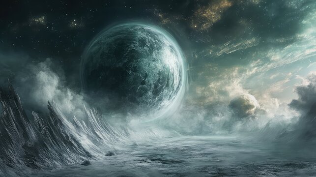 dremlike surreal style of a warping planet