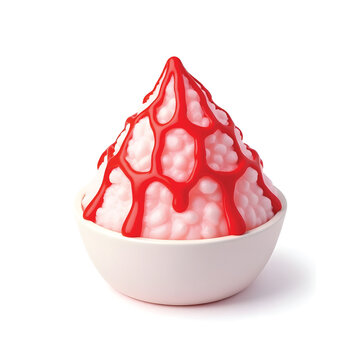 3D Mini Cute Icon of Kakigori Shaved Ice Dessert in Bright Colors with Strawberry Syrup and Ice Texture on Plain Background Representing Summer Japanese Treat