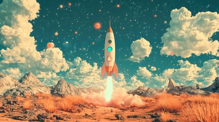Naklejka premium abstract surreal style blinking rocket
