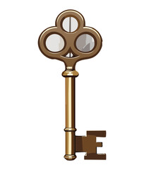 Rustic vintage bronze key with a simple handle, symbolizing old age and forgotten historical secrets