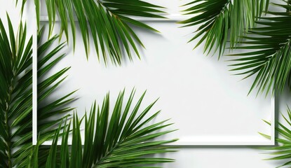 Obraz premium White frame adorned with vibrant palm fronds