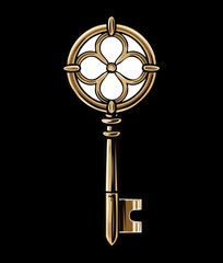 Obraz premium Ornate vintage key with a circular decorative handle, symbolizing classical beauty and unlocking old secrets