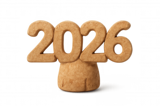 2026 year numbers crafted from natural cork material, a concept of future celebration and new year beginning
