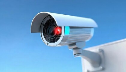 空の背景の白い監視カメラは安全を確保