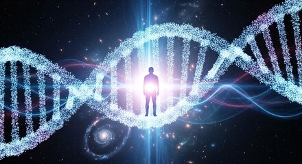 Male Silhouette Inside DNA Helix of Light