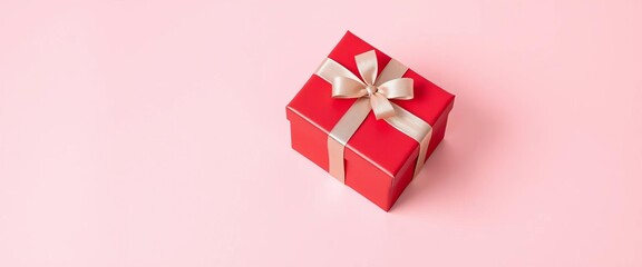 A crimson gift box sits on a pale pink background,  packaging,  design