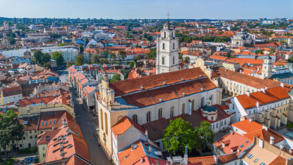 Aerial view of the Church of St. Johns in Vilnius, the capital city of Lithuania in the Baltic...