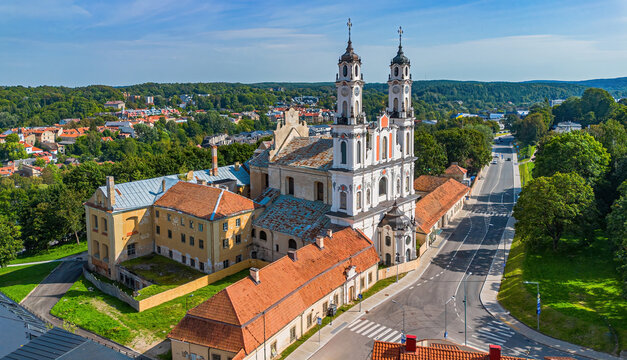 Fototapeta Aerial view of the restored Church of the Ascension in Vilnius, the capital city of Lithuania in the Baltic States