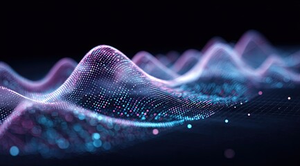 Abstract data visualization, a digital landscape of undulating, glowing particles