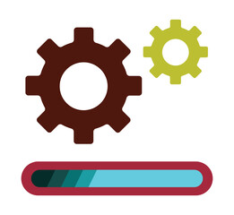 System processing or update in progress icon. Features gears and a loading bar for software installation or configuration status.