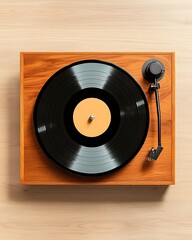 Classic Vinyl Record Player on Wooden Table Surface
