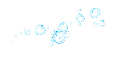 Blue soap bubbles, liquid sphere, foam freshness, underwater floating, vibrant dew, abstract shine, washing concept.