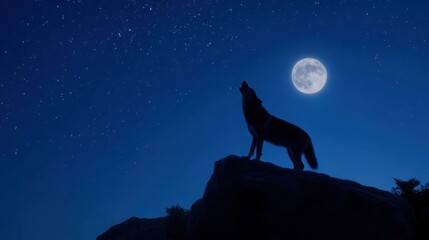 Obraz premium howling. A wolf howling under a starry night sky, embodying wild and dramatic nature. wildlife magazines, conservation campaigns, designed for wildlife conservation campaigns.