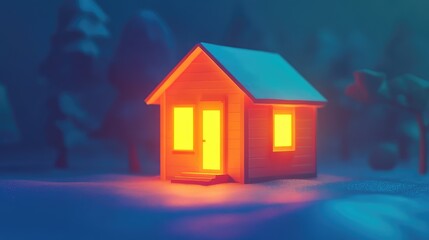 Naklejka premium mbient glowing effect on a small home in low poly style