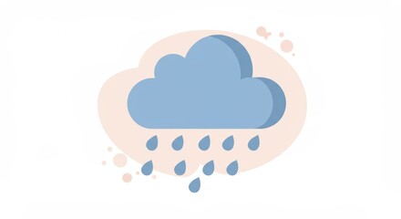 Obraz premium Stylized Illustration of a Light Blue Rain Cloud with Water Droplets Falling Down, soft colors