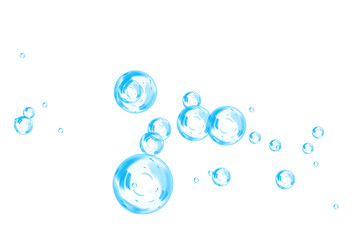 Blue soap bubbles, liquid sphere, foam freshness, underwater floating, vibrant dew, abstract shine, washing concept.