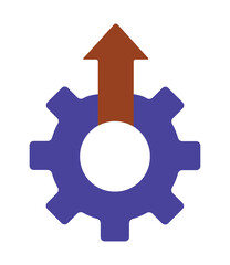 Process improvement and operational excellence icon. A gear with an upward arrow symbolizing productivity growth and optimization.