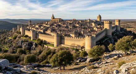 Obraz premium Aerial view of Trujillo, Spain, with its medieval castle and walls.
