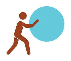 A person pushing a large sphere. An icon symbolizing hard work, perseverance, and overcoming a great challenge.