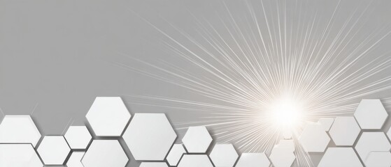 Abstract geometric design with radiating light and hexagonal shapes