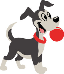 cute dog is playing a red ball vector shape