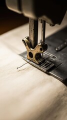 The mechanism of an old, industrial sewing machine.