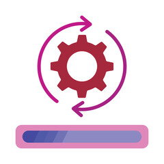 System update icon with a processing gear and a loading bar. A symbol for software installation or configuration in progress.