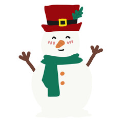 Cute snowman illustration with red Christmas hat