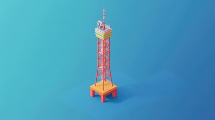 3d isometric style zooming signal tower