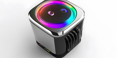 Modern Colorful Cube Device with Rainbow Light Design and Glossy Finish