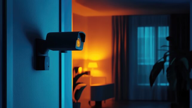 monitor stylized animated depiction of a home security system